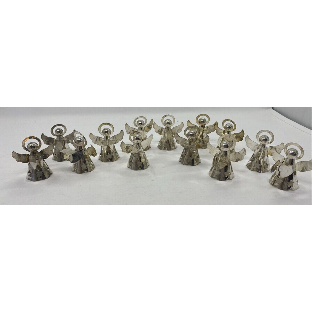 13 Regal Silver Metal Christmas Angel Ornaments 2 1/4" Hong Kong Lot